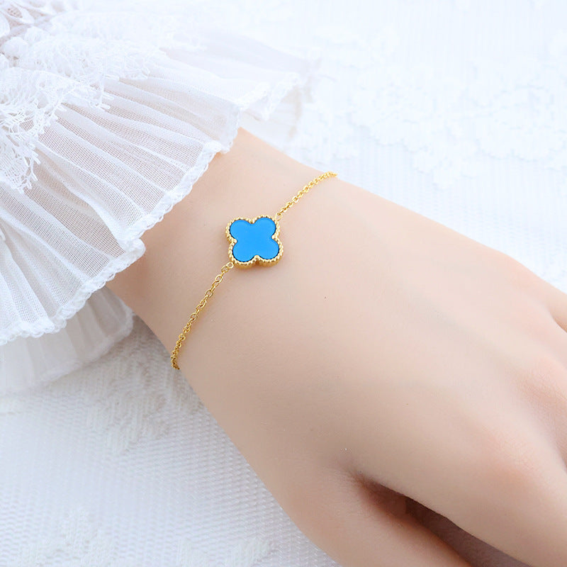 Four-leaf clover cross-border Internet celebrity plated 18k gold double-sided OL mother-of-pearl lucky four-leaf clover bracelet necklace ring earrings