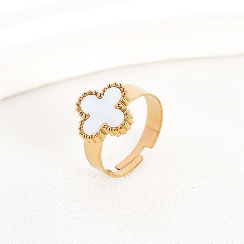 Four-leaf clover cross-border Internet celebrity plated 18k gold double-sided OL mother-of-pearl lucky four-leaf clover bracelet necklace ring earrings