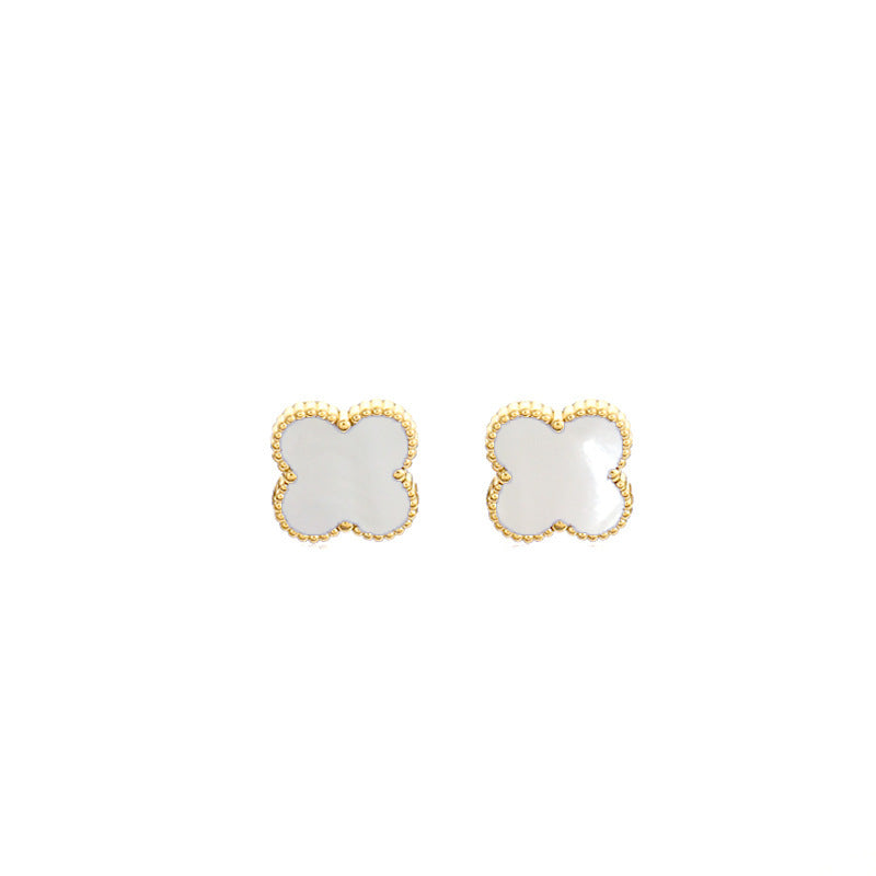 Four-leaf clover cross-border Internet celebrity plated 18k gold double-sided OL mother-of-pearl lucky four-leaf clover bracelet necklace ring earrings