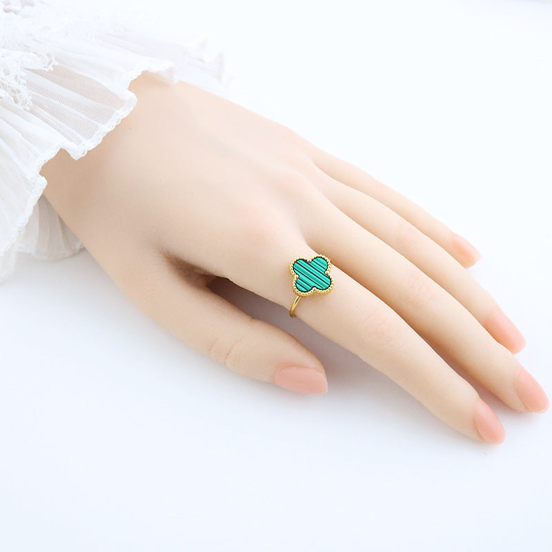 Four-leaf clover cross-border Internet celebrity plated 18k gold double-sided OL mother-of-pearl lucky four-leaf clover bracelet necklace ring earrings