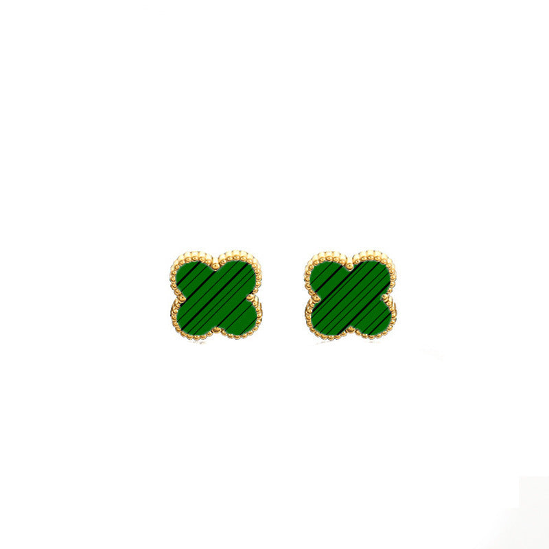 Four-leaf clover cross-border Internet celebrity plated 18k gold double-sided OL mother-of-pearl lucky four-leaf clover bracelet necklace ring earrings