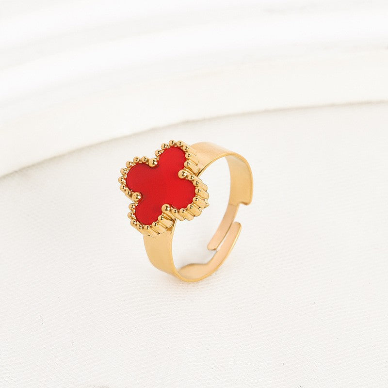 Four-leaf clover cross-border Internet celebrity plated 18k gold double-sided OL mother-of-pearl lucky four-leaf clover bracelet necklace ring earrings