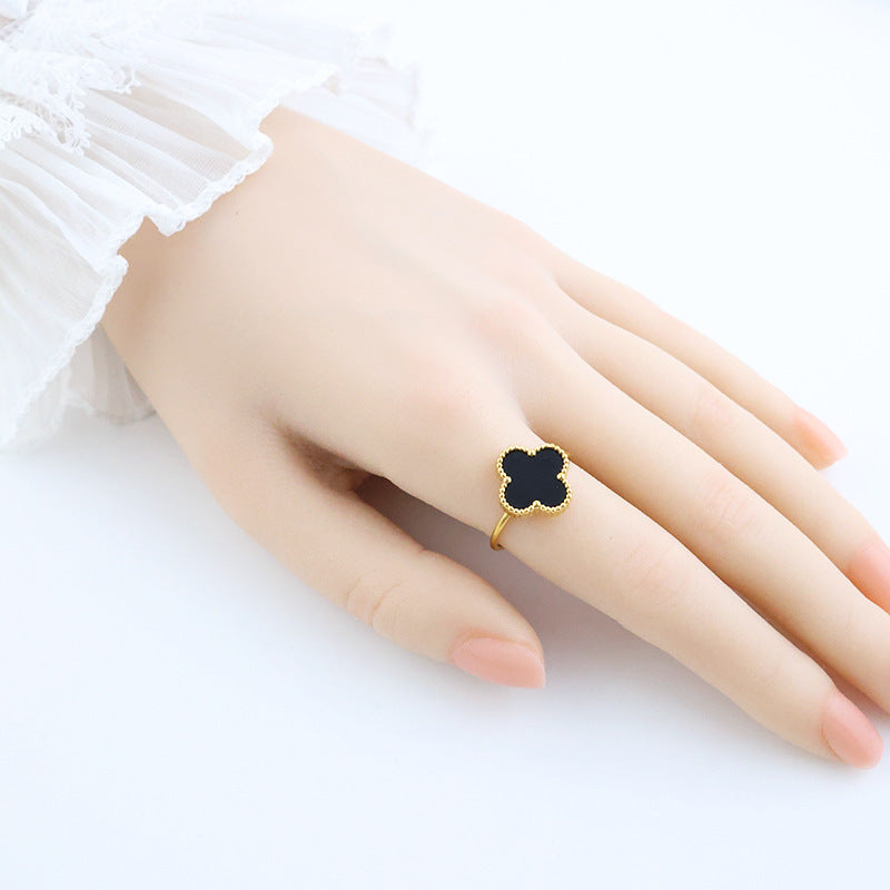 Four-leaf clover cross-border Internet celebrity plated 18k gold double-sided OL mother-of-pearl lucky four-leaf clover bracelet necklace ring earrings