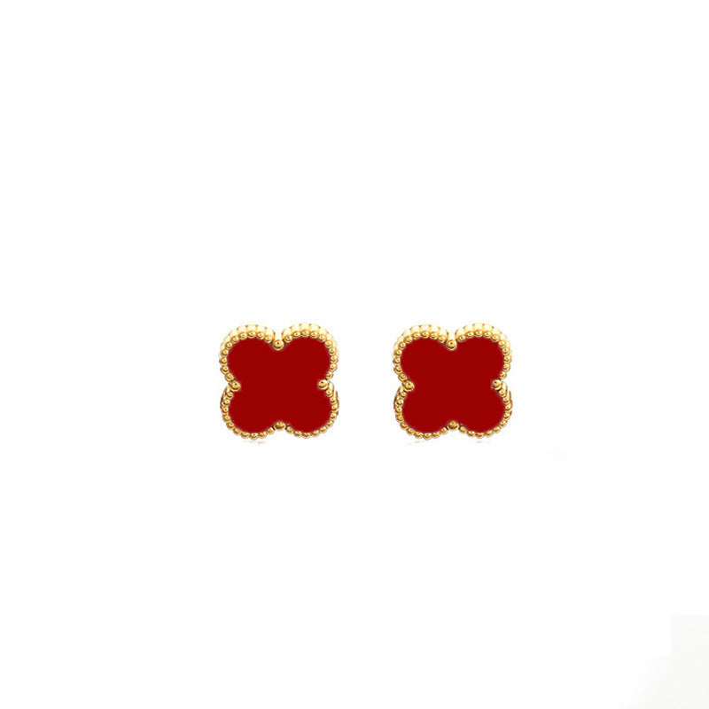 Four-leaf clover cross-border Internet celebrity plated 18k gold double-sided OL mother-of-pearl lucky four-leaf clover bracelet necklace ring earrings