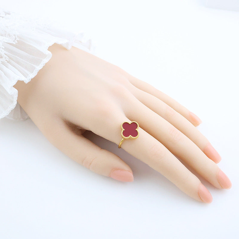 Four-leaf clover cross-border Internet celebrity plated 18k gold double-sided OL mother-of-pearl lucky four-leaf clover bracelet necklace ring earrings