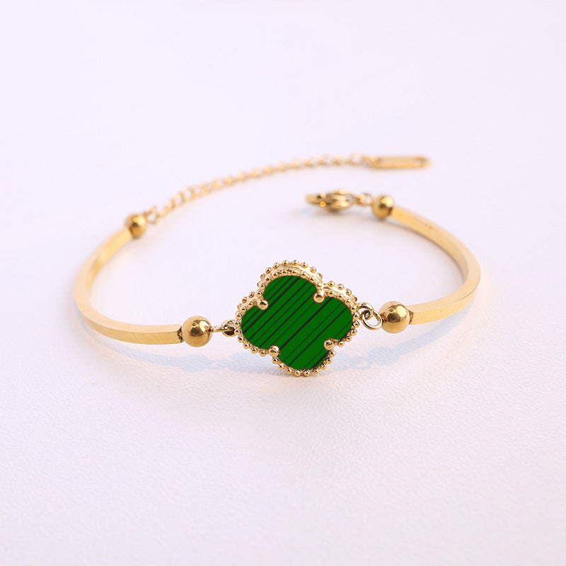 Four-leaf clover cross-border Internet celebrity plated 18k gold double-sided OL mother-of-pearl lucky four-leaf clover bracelet necklace ring earrings