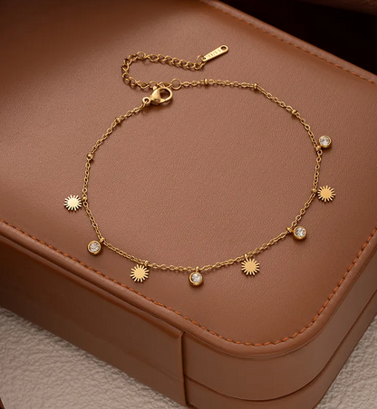 Women's Gold-Plated Titanium Steel Pentagram Star Anklet with Zircon