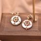 Women’s Gold-Tone Geometric Flat Pearl Earrings – Vintage Baroque Style