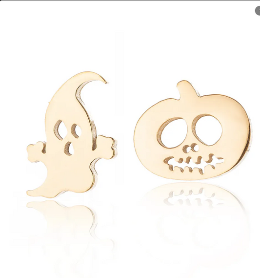 Women’s Stainless Steel Halloween Stud Earrings – Ghost, Skull, Pumpkin & Evil Eye Styles
