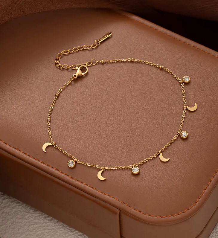 Women's Gold-Plated Titanium Steel Pentagram Star Anklet with Zircon