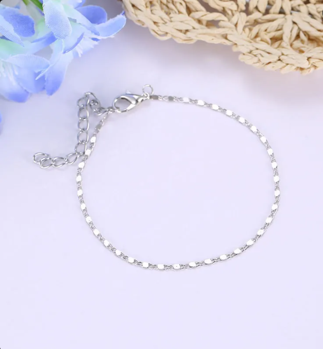 Women’s Silver-Tone Snake Chain Anklet – Minimalist Adjustable Foot Jewelry