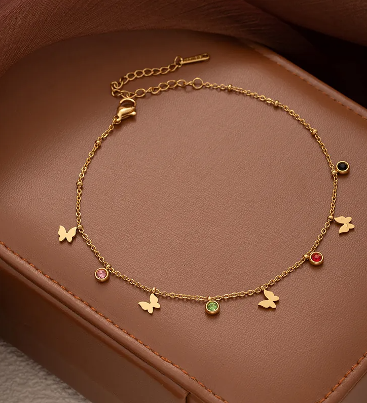 Women's Gold-Plated Titanium Steel Pentagram Star Anklet with Zircon