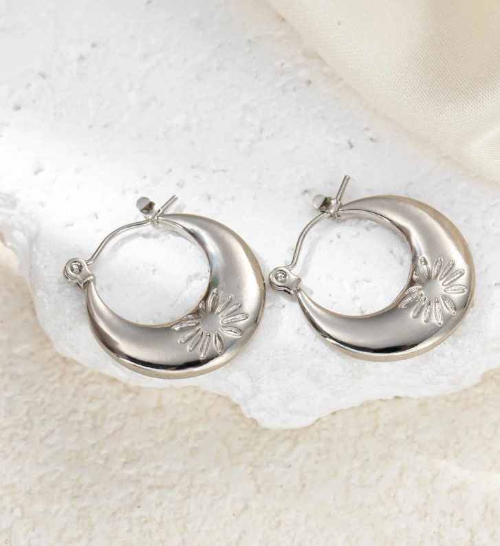 Women’s Silver-Tone Stainless Steel Chain Link Earrings – Minimalist Geometric Style