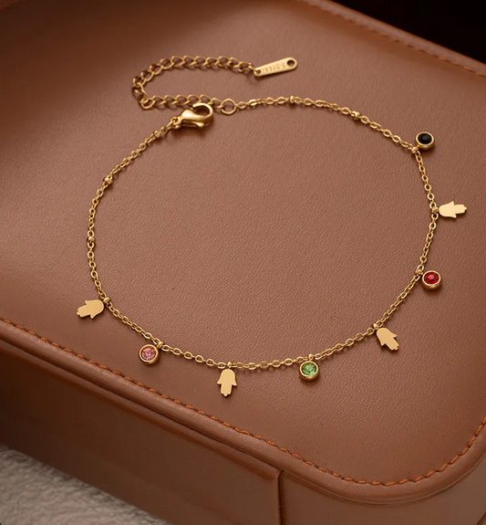 Women's Gold-Plated Titanium Steel Pentagram Star Anklet with Zircon