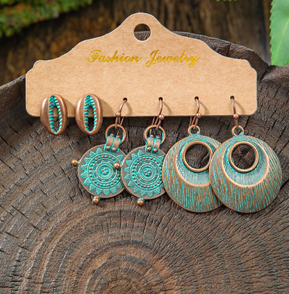 Women’s 3-Pair Vintage Bohemian Turquoise Tassel Dangle Earrings Set
