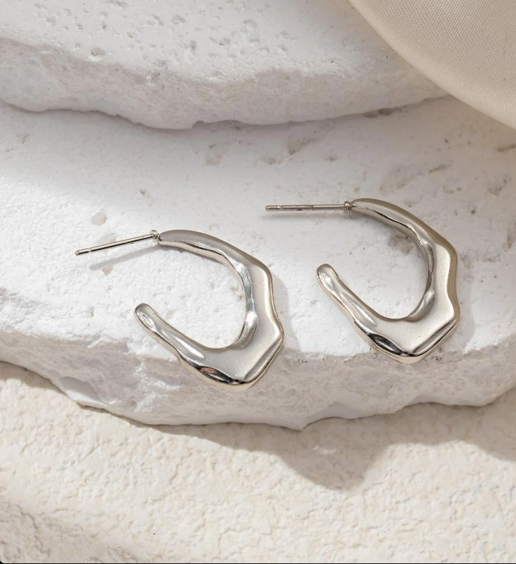 Women’s Silver-Tone Stainless Steel Chain Link Earrings – Minimalist Geometric Style