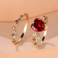 Gold Red Heart Zircon 2-Piece Stackable Ring Set for Women