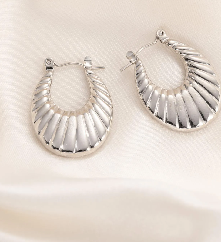 Women’s Silver-Tone Stainless Steel Chain Link Earrings – Minimalist Geometric Style