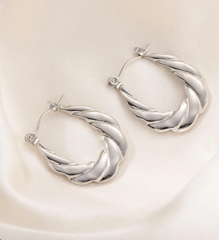 Women’s Silver-Tone Stainless Steel Chain Link Earrings – Minimalist Geometric Style