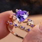 Gold Red Heart Zircon 2-Piece Stackable Ring Set for Women