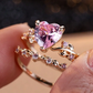 Gold Red Heart Zircon 2-Piece Stackable Ring Set for Women