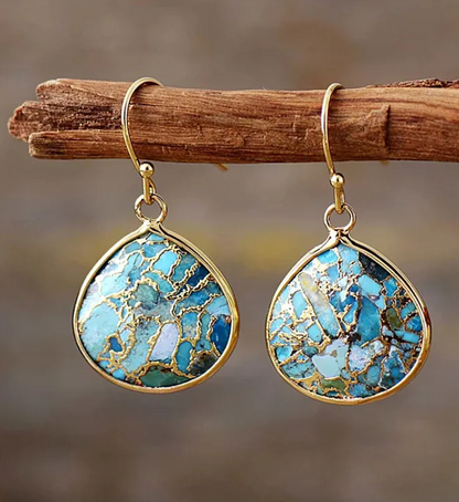 Women’s Natural Stone Teardrop Drop Earrings – Boho Mosaic Jewelry