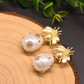 Women’s Gold-Tone Geometric Flat Pearl Earrings – Vintage Baroque Style
