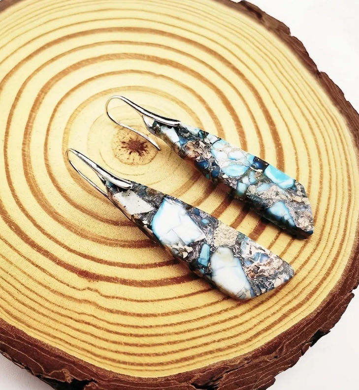 Women’s Natural Stone Teardrop Drop Earrings – Boho Mosaic Jewelry