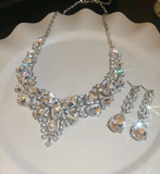 Rhombus Oval Water Drop Zirconia Necklace & Earrings Set for Women – Elegant
