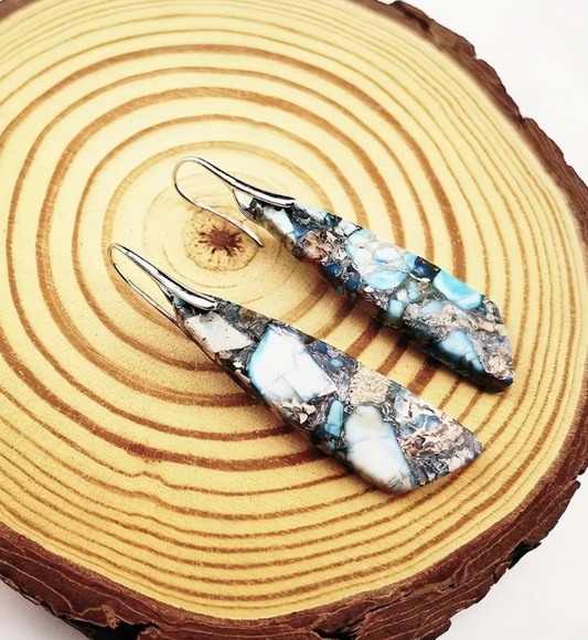 Women’s Natural Stone Teardrop Drop Earrings – Boho Mosaic Jewelry