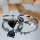 Gold Red Heart Zircon 2-Piece Stackable Ring Set for Women