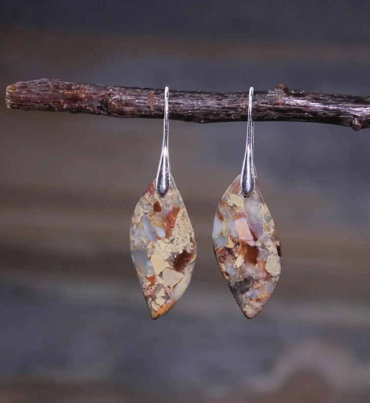 Women’s Natural Stone Teardrop Drop Earrings – Boho Mosaic Jewelry