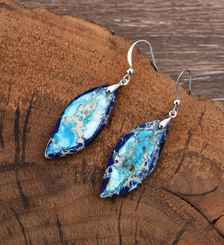 Women’s Natural Stone Teardrop Drop Earrings – Boho Mosaic Jewelry