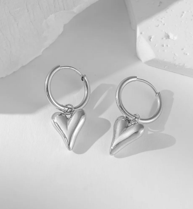 Silver Heart Stud Earrings for Women – Minimalist Stainless Steel Jewelry