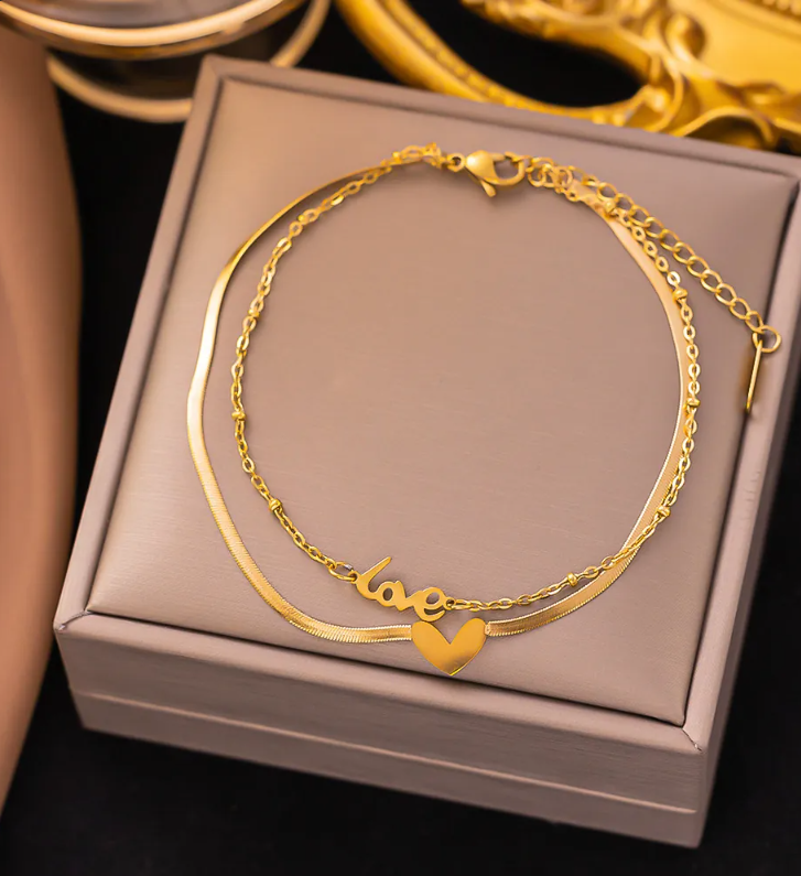 Women's Gold-Plated Double-Layer White Shell Butterfly Anklet