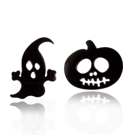 Women’s Stainless Steel Halloween Stud Earrings – Ghost, Skull, Pumpkin & Evil Eye Styles