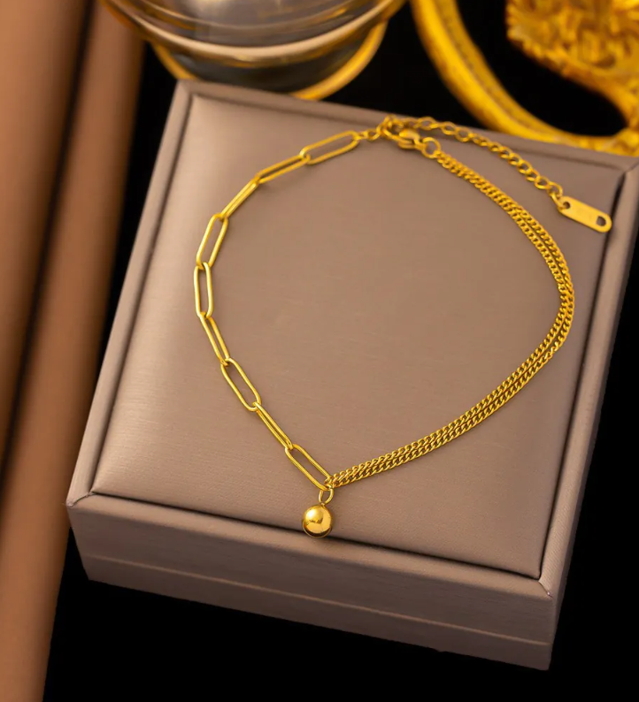 Women's Gold-Plated Double-Layer White Shell Butterfly Anklet