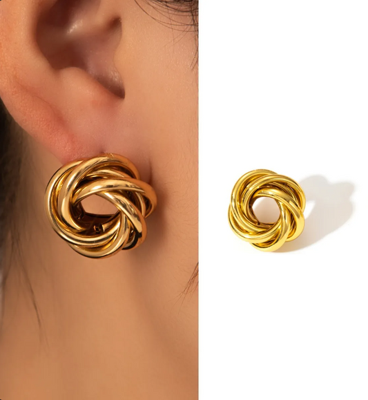 Gold Twisted Knot Large Hoop Earrings for Women – Minimalist Titanium Steel Jewelry