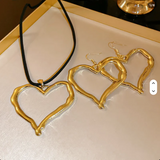 Gold Geometric Zirconia Necklace & Earrings Set for Women – Elegant Wedding Jewelry