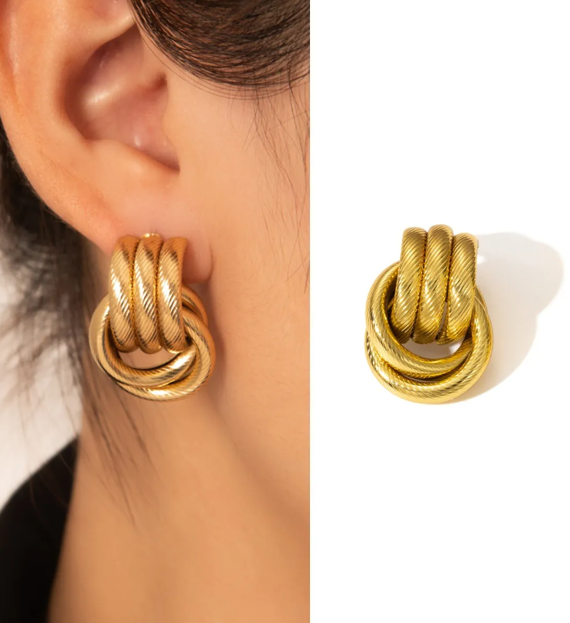 Gold Twisted Knot Large Hoop Earrings for Women – Minimalist Titanium Steel Jewelry