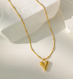 Gold Bead Chain Heart & Pearl Pendant Necklace for Women – Elegant Stainless Steel Jewelry