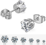 Women’s Stainless Steel Zircon Stud Earrings – Classic Six-Prong Setting