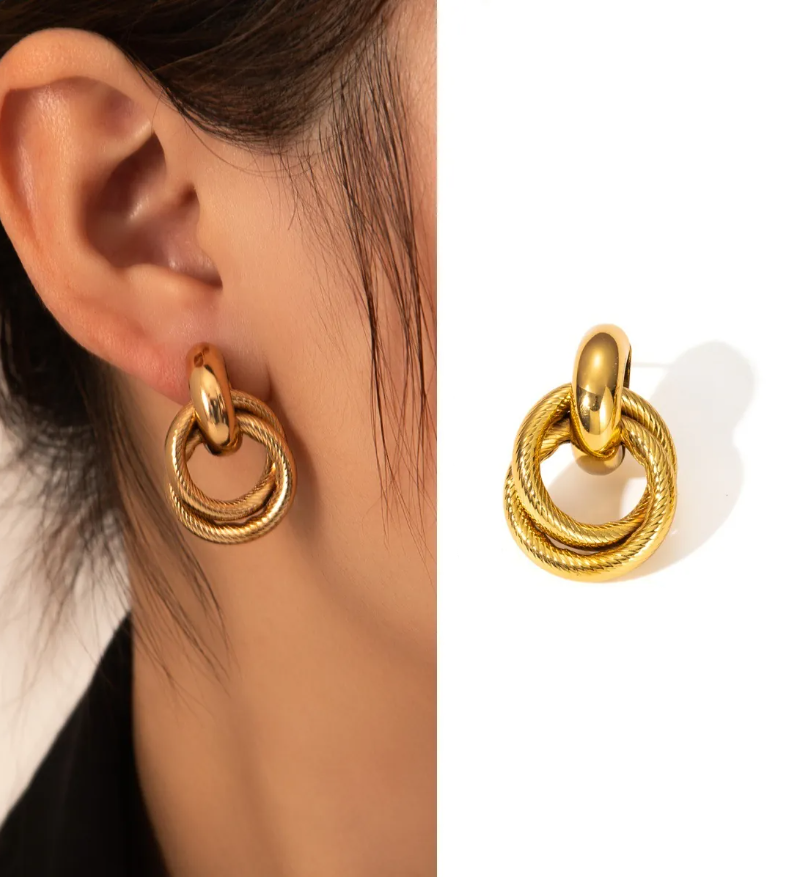 Gold Twisted Knot Large Hoop Earrings for Women – Minimalist Titanium Steel Jewelry