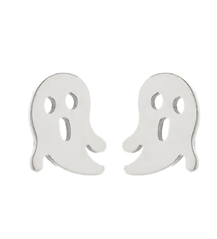 Women’s Stainless Steel Halloween Stud Earrings – Ghost, Skull, Pumpkin & Evil Eye Styles