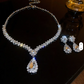 Gold Geometric Zirconia Necklace & Earrings Set for Women – Elegant Wedding Jewelry
