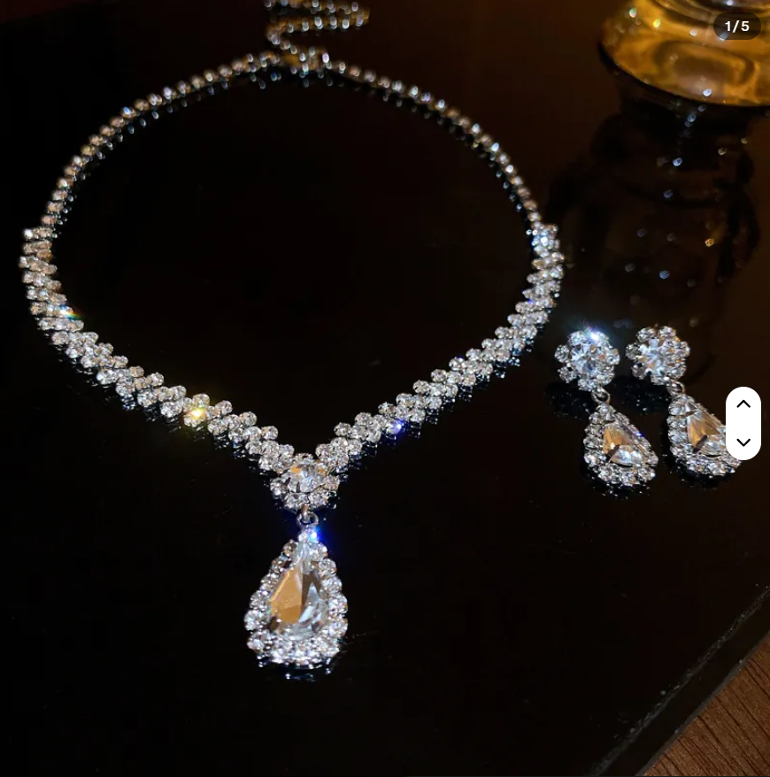 Gold Geometric Zirconia Necklace & Earrings Set for Women – Elegant Wedding Jewelry