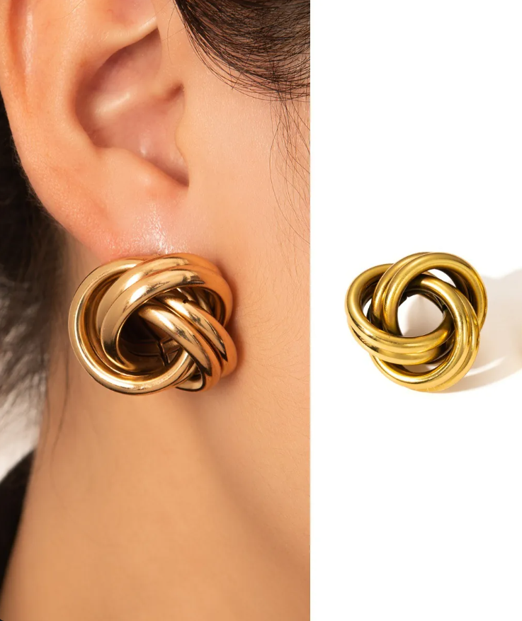 Gold Twisted Knot Large Hoop Earrings for Women – Minimalist Titanium Steel Jewelry