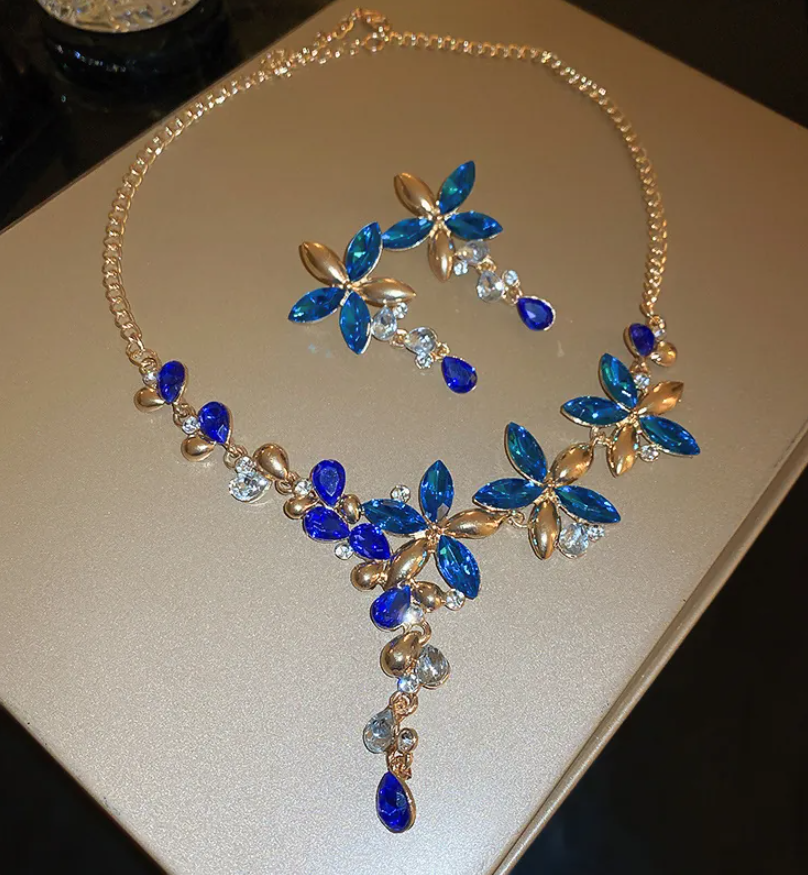Gold Geometric Zirconia Necklace & Earrings Set for Women – Elegant Wedding Jewelry