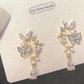 Women’s Silver-Tone Bow Heart Gem & Star Pendant Earrings – 925 Silver Posts