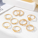 Gold Heart & Butterfly 9-Piece Ring Set for Women